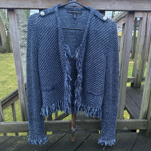 Vintage Shaggy Blue Knit Fringe Cardigan - Picture 1 of 5
